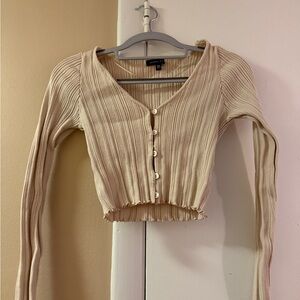 Kendall & Kylie Beige Ribbed Button-Down Top